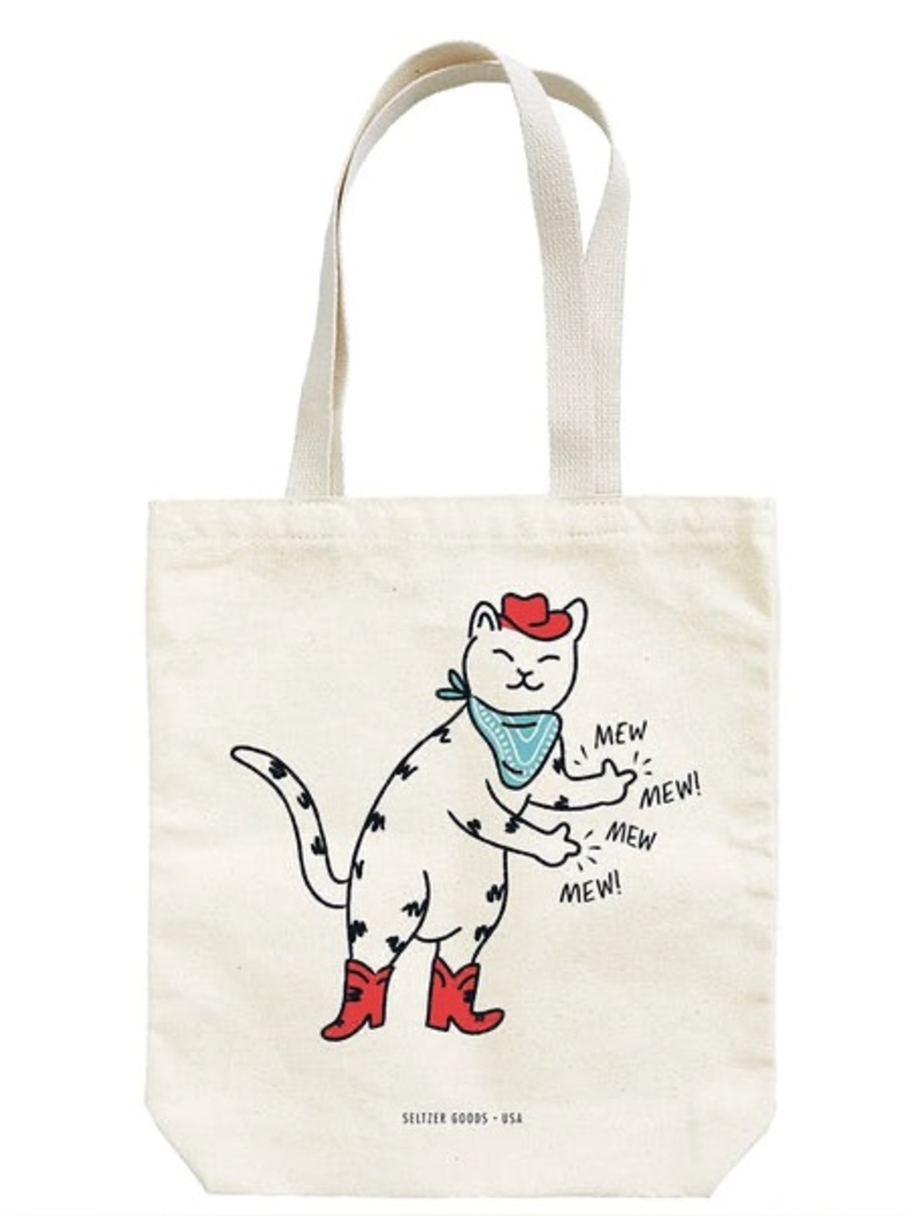 Mew Mew! Cowboy Kitty Canvas Cream Tote Bag from GiftyKitty
